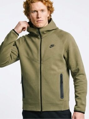 Nike Tech Fleece set Full matching Set Olive/Khaki Hoodie+Joggers Men’s:Large